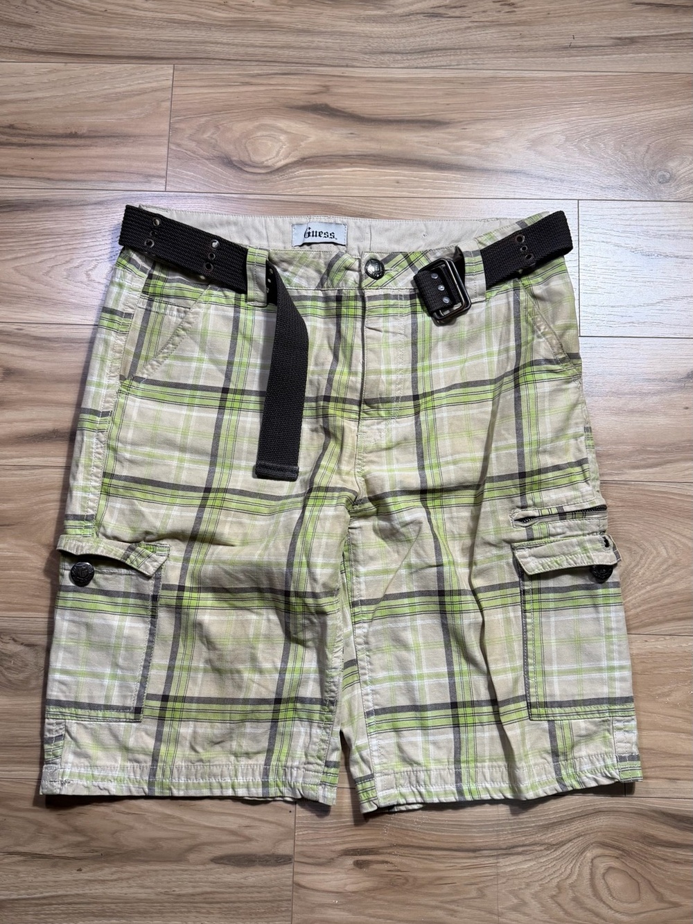 Guess Plaid Cargo Shorts in Light Green